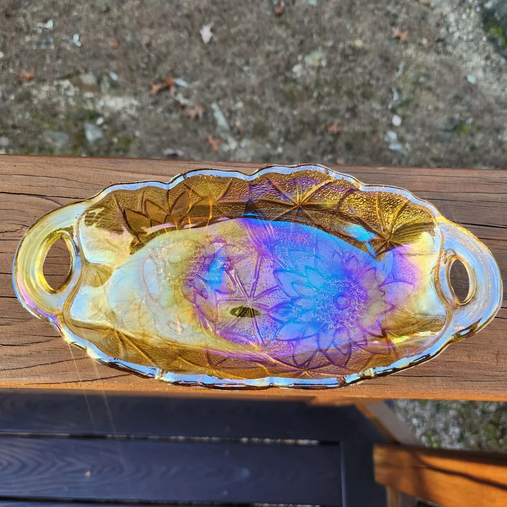 Indiana Glass Carnival Glass Lily Pons Relish Dish With Handles